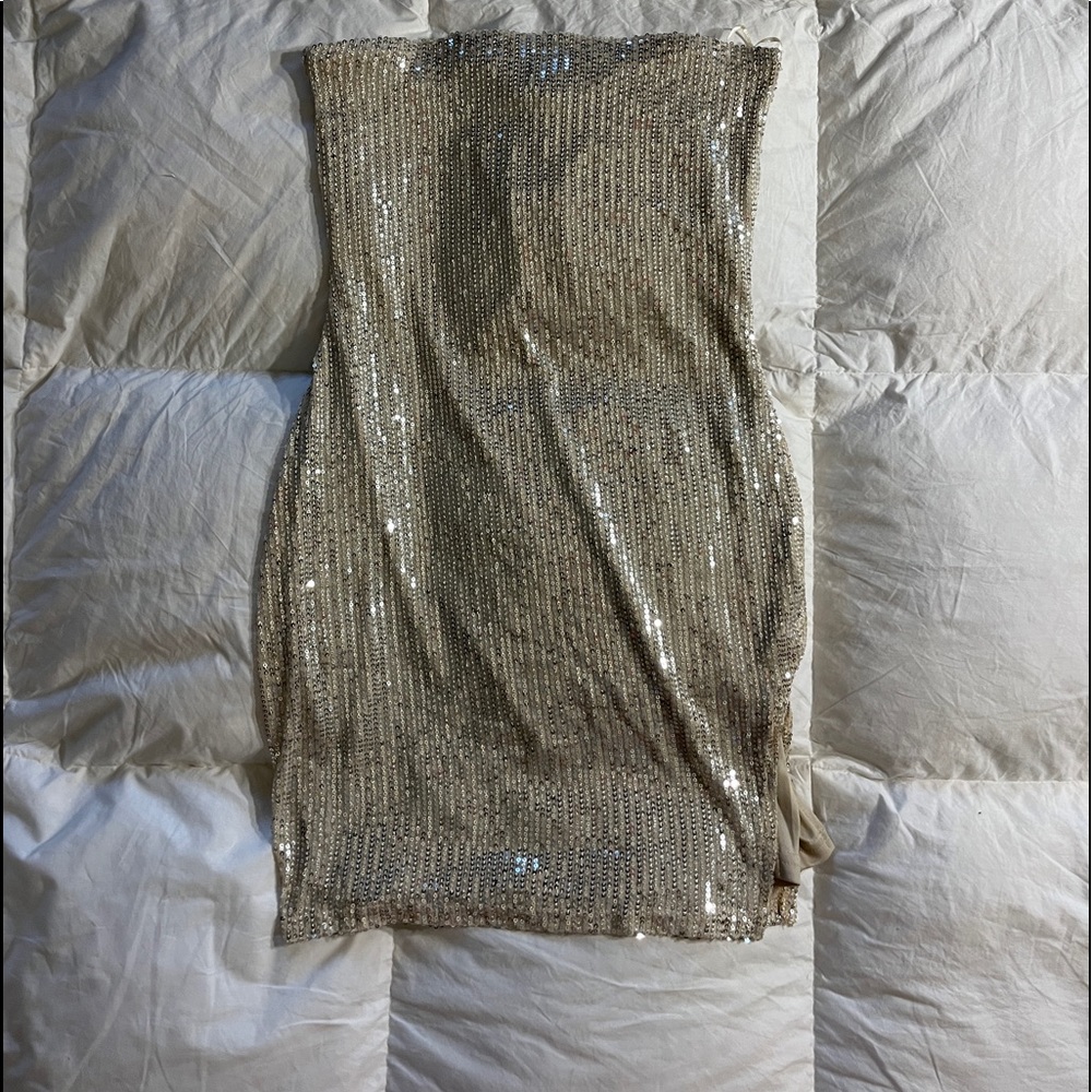 Windsor Gold Sequin Strapless Mini Dress
